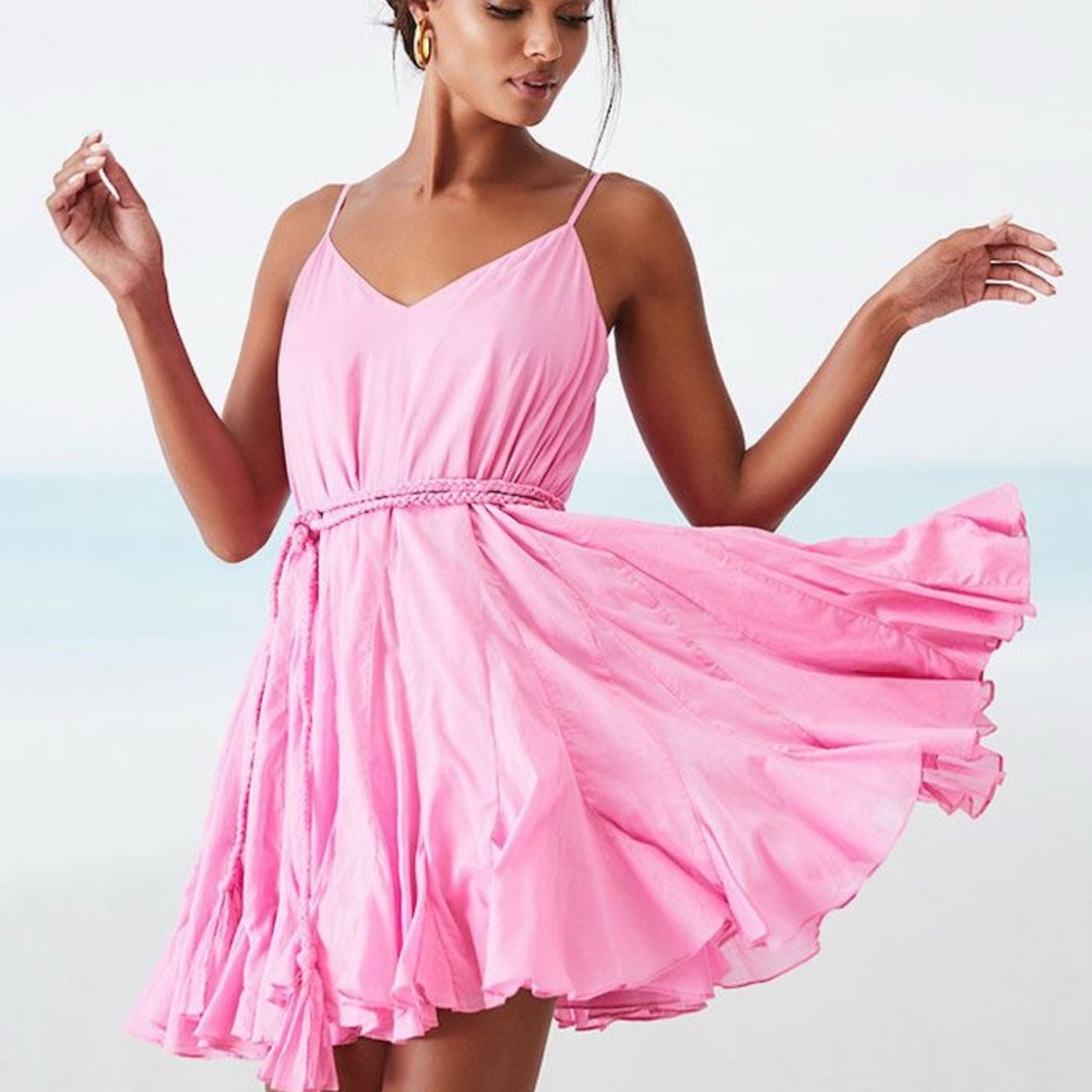 RHODE ‘Casey’ Pink Ruffled Tie Front Mini Sundress - Picture 3 of 8